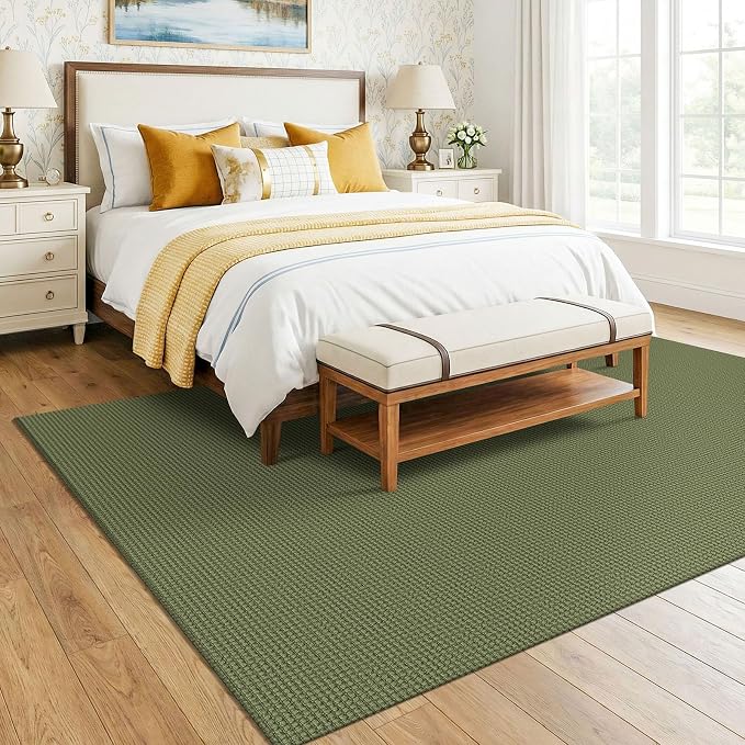 KOZYFLY 6x9 Dining Room Rugs, Washable Area Rug for Living Room, Non Slip Rugs for Bedroom, Braided Floor Carpet for Nursery, Office, Cotton Rug Home Indoor Decor, Olive Green/Earthy Green