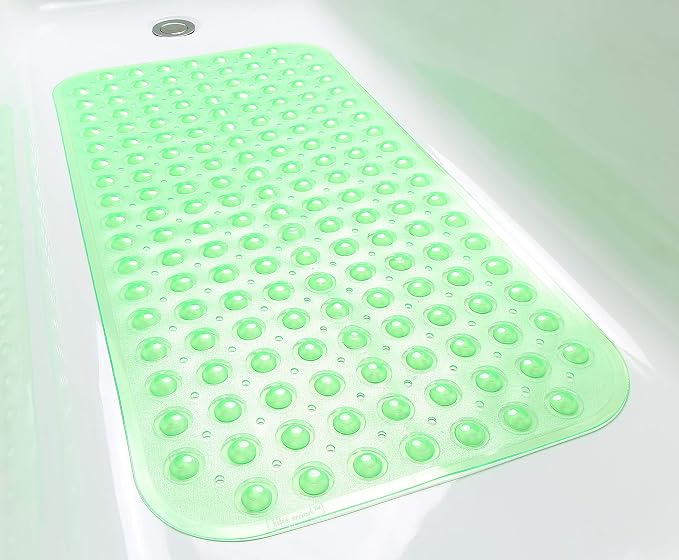 Large Non-Slip Bathtub & Shower Mat 31 inch x16 inch (Smooth/Non-Textured Tubs Only) Safe, Clean, Machine-Washable, Superior Grip&Drainage, Vinyl, Transparent Light Green, Medium