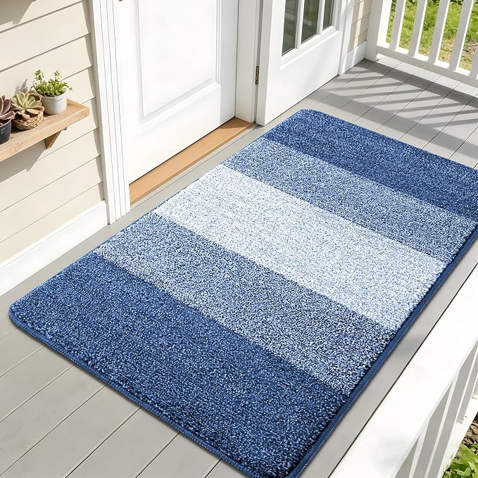 Kitinjoy Indoor Outdoor Door Mat, 59x32 Non-Slip Absorbent Dirt Trapper, Low-Profile Washable Inside Entrance Front Floor Mat, Sturdy Soft Entry Doormats for Entryway, Navy Blue