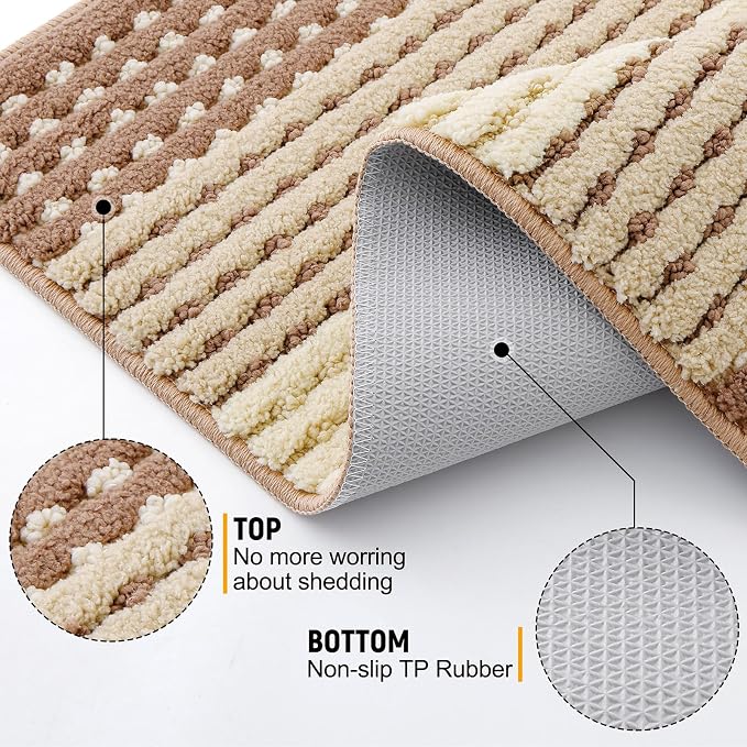 Kitinjoy Indoor Outdoor Door Mat, 59x36 Non-Slip Absorbent Dirt Trapper, Low-Profile Washable Inside Entrance Front Floor Mat, Sturdy Soft Entry Dotted Ombre Doormats for Entryway, Light Brown