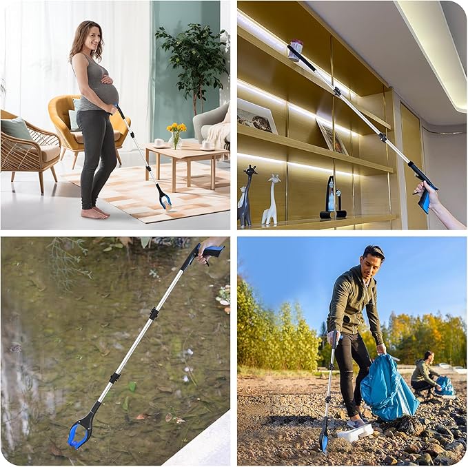 43" Long Grabber Reacher Tool, Foldable Grabber for Seniors with Magnetic Tip, 360° Rotating Anti-Slip Claw, Extension Reacher Pickup Tool Long Arm Trash Picker for Elderly Recovery