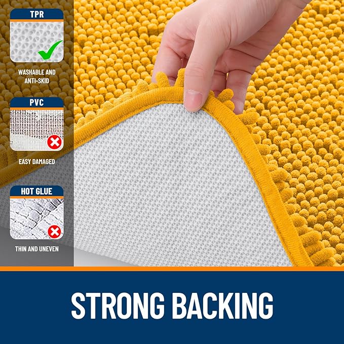 OLANLY Toilet Rugs U-Shaped 24x20, Extra Soft Absorbent Chenille Contour Bathroom Rugs for Toilet, Dry Quickly, Machine Washable, Non-Slip Bath Mat, Golden Yellow