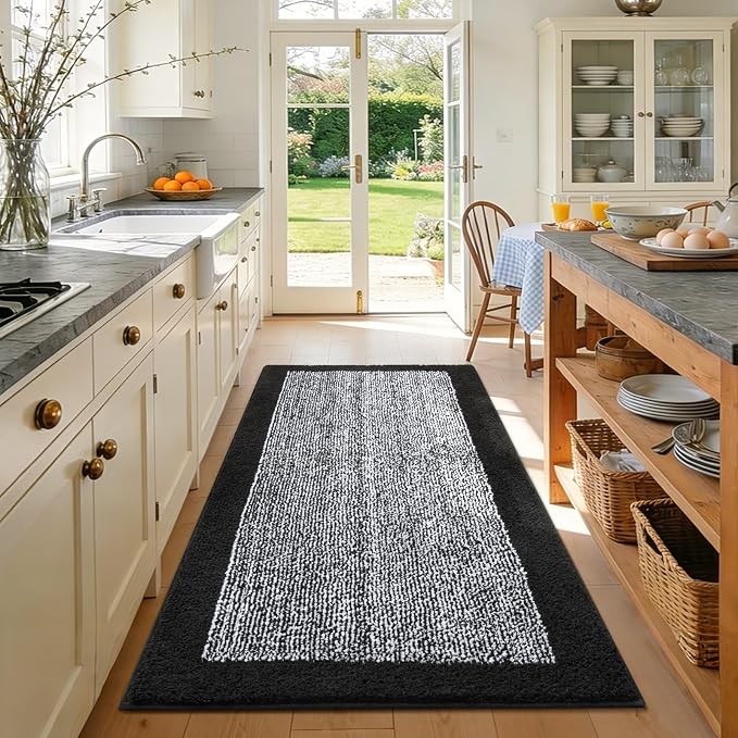 48x32 Large Bathroom Rugs Washable Non Slip, Black Bath Mat for Bathroom Floor Tub, Soft Absorbent Quick Dry Mats for Shower, Bathtub,Home Decor