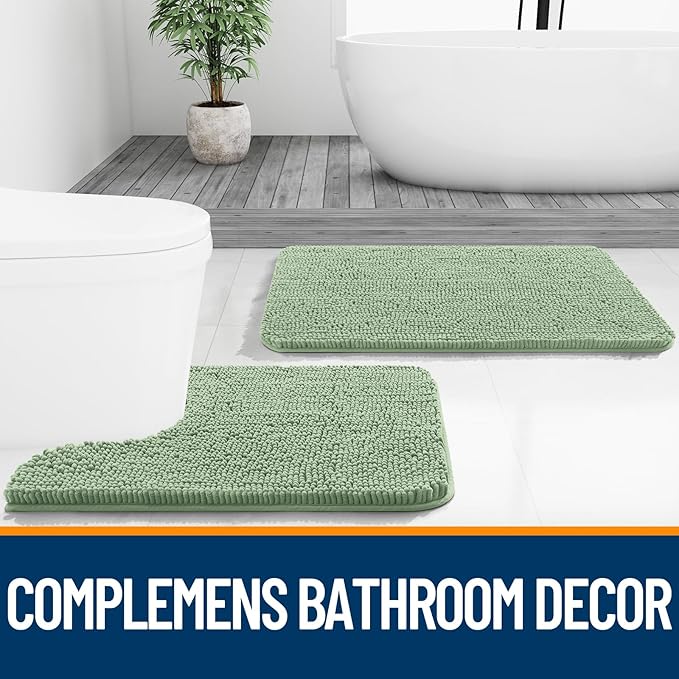 OLANLY Large Bathroom Rugs 50x30, Extra Soft Absorbent Chenille Bath Rugs, Rubber Backing Quick Dry, Machine Washable Bath Mats for Bathroom Floor, Tub and Shower, Home Decor Accessories, Sage Green
