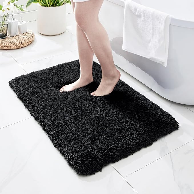 Disolla Black Bathroom Rug 24x36 - Non-Slip Plush Thick Bath Mat, Highly Absorbent & Ultra Soft Fluffy Floor Mat, Machine Washable for Shower and Tub