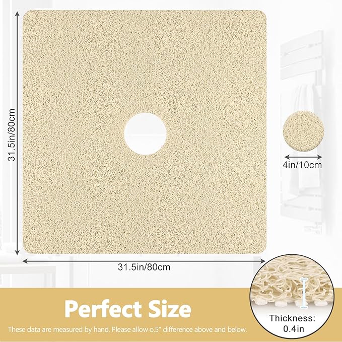 Shower Mat Non Slip: 31 x 31 Inch Extra Large Square Shower Mats with Drain Hole in Middle - Soft Loofah Quick Drying Matt for Shower Stall