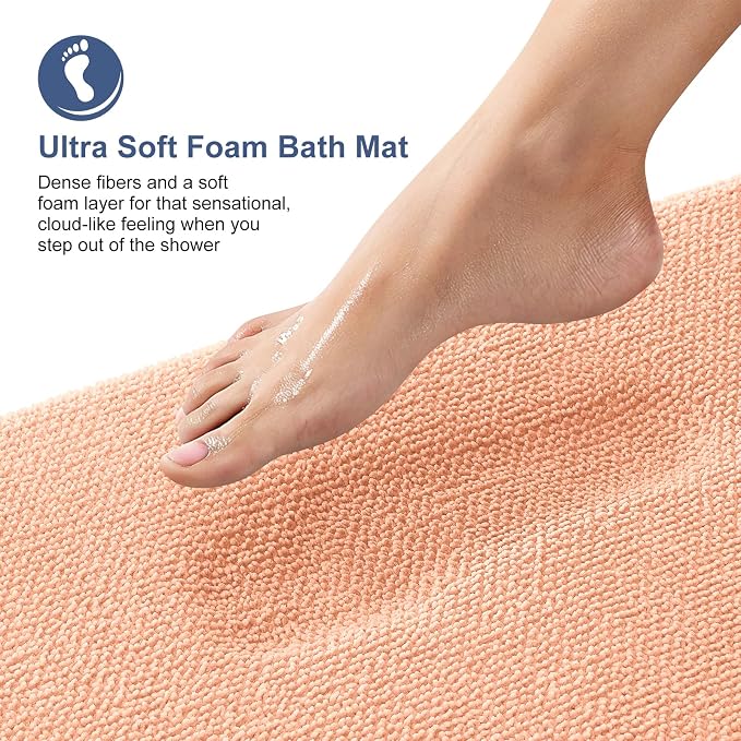 OLANLY Thick Memory Foam Small Bathroom Rugs 24x16, Extra Soft Absorbent Bathroom Mat, Quick Dry Bath Mat, Non-Slip, Machine Washable Carpet for Bathroom, Tub and Shower, Home Decor Accessories, Peach