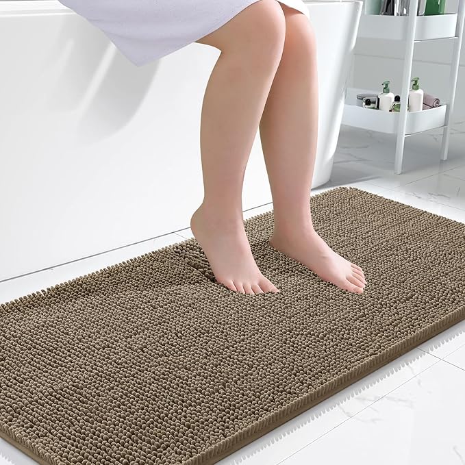 OLANLY Large Bathroom Rugs 50x30, Extra Soft Absorbent Chenille Bath Rugs, Rubber Backing Quick Dry, Machine Washable Bath Mats for Bathroom Floor, Tub and Shower, Home Decor Accessories, Tan