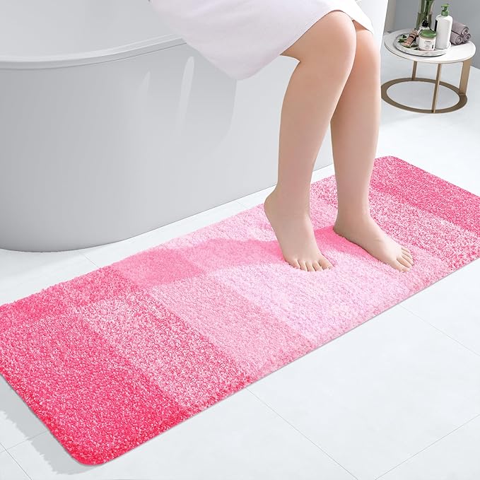 OLANLY Bathroom Runner Rugs Mat 47x17, Extra Soft Absorbent Microfiber Bath Rugs, Rubber Backing, Quick Dry, Washable Long Bath Mats for Bathroom Floor, Tub and Shower, Home Decor Accessories, Pink