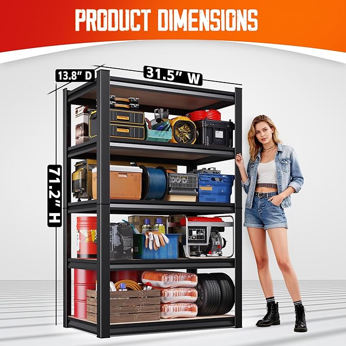 Set of 8-71"H Garage Shelving-5 Tier Garage Storage Shelves,Adjustable Heavy Duty Metal Shelving Unit and Storage Large Rack,Utility Steel Shelf For Warehouse Industrial Pantry Basement,32"Wx14"D