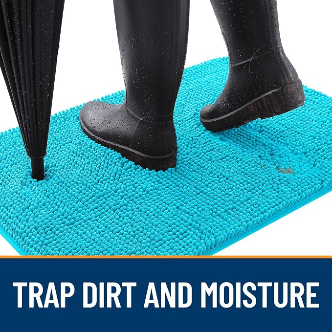 OLANLY Dog Door Mat for Muddy Paws 32x20, Absorbs Moisture and Dirt, Absorbent Non-Slip Washable Doormat, Quick Dry Chenille Mud Mat for Dogs, Entry Indoor Entryway Carpet for Inside Floor, Aqua Blue