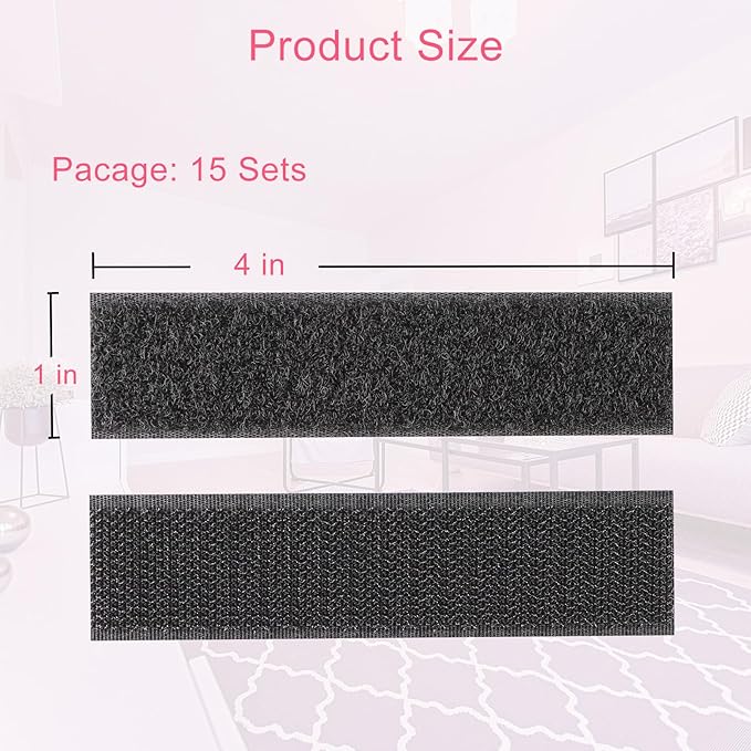 15 Sets Removable Rug Gripper - 1 x 4 Inch Velcro Strips with Adhesive, Double Sided Hook and Loop Tape, Removable Rug Tape, Reusable Velcro Gripper for Carpet by Red Snail