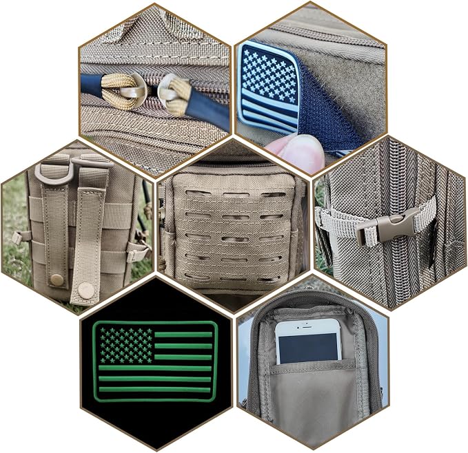 2 Pack Tactical Molle Utility Pouchs,Mini Belt Pouch EDC Pouch Tactical Phone Pouches Outdoor Admin Tool Pouch Medical EDC IFAK Pack with US Flag Patch