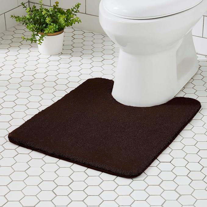 MINIDEAR Toilet Rugs 24x20 - U Shaped Dark Brown Thick Memory Foam Contour Rugs,Ultra Soft & Plush Fluffy, Non-Slip, Quick Dry, Absorbent Washable Floor Microfiber Mat for Home Decor Accessories