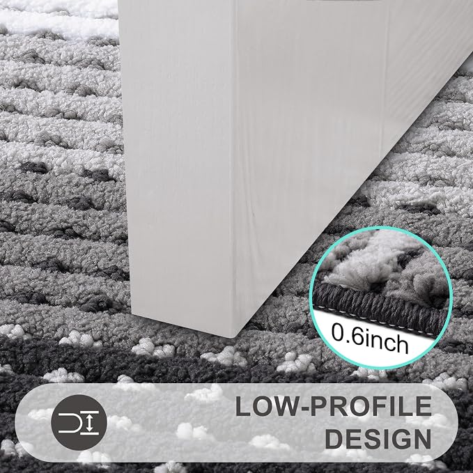 Kitinjoy Indoor Outdoor Door Mat, 59x24 Non-Slip Absorbent Dirt Trapper, Low-Profile Washable Inside Entrance Front Floor Mat, Sturdy Soft Entry Dotted Ombre Doormats for Entryway, Grey