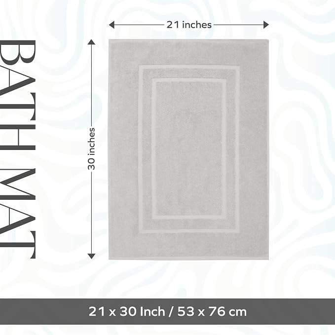 Feather & Stitch 2 Piece Towel Like Bath Mats (30x21 Inch) 100% Cotton Terry Bath Mats, Bathroom Shower Floor Mats [NOT A Bathroom Rug], Soft Absorbent Washable Mats - Sliver