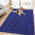 Smiry Dog Door Mat for Muddy Paws 71x46, Absorbent Dirt Trapper, Non-Slip Washable Chenille Entryway Rug for Inside Floor, Navy Blue, Layered Pattern