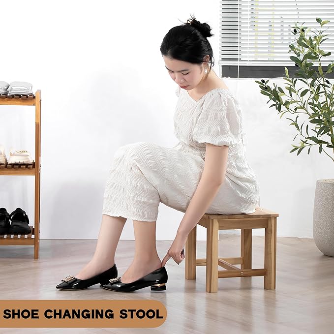 VICTORY RELAX 12 Inch Wooden Light Natural Step Stool, Small Nature Beach Chair Under Desk, Indoor Acacia Wood Short Footstool for Living Room, Kitchen, Bathroom