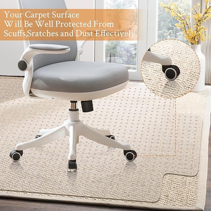 KMAT Office Chair Mat for Carpet, Computer Desk Mat,Clear Desk Chair Mat for Home Office Rolling Chair,Heavy Duty Floor Protector-Easy to Clean,Anti-Slip-36 x48 with Lip