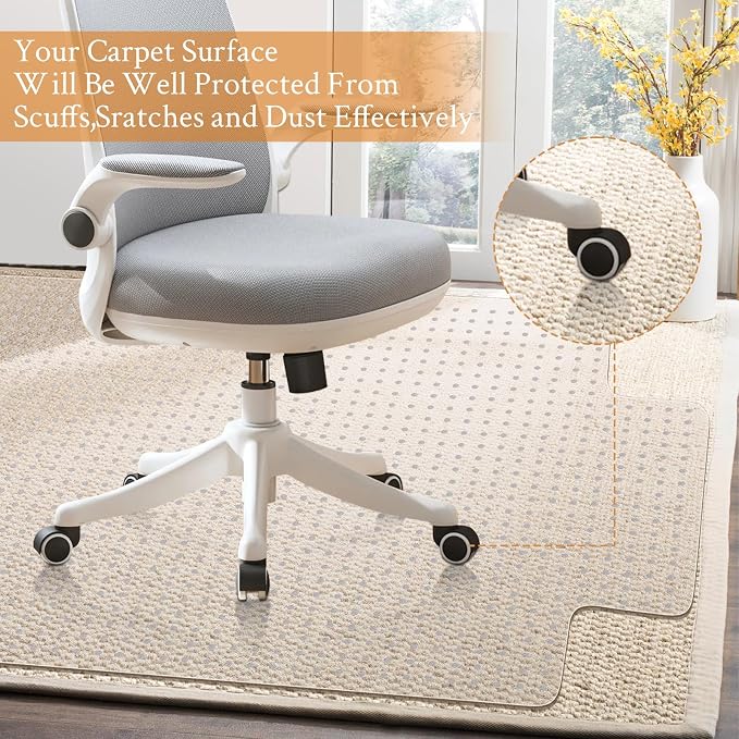 KMAT Office Chair Mat for Carpet, Computer Desk Mat,Anti-Slip Clear Desk Chair Mat for Home Rolling Chair,Heavy Duty Floor Protector for Office-Easy to Clean-45 x53 with Lip