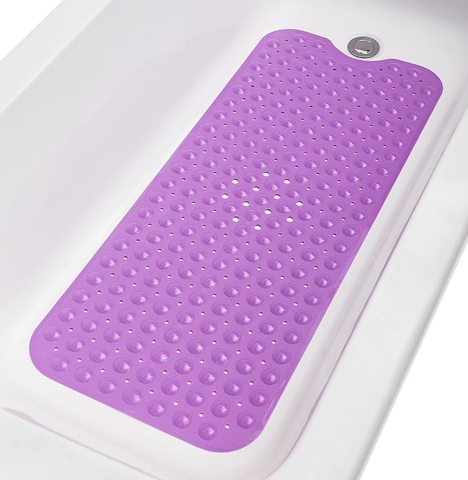 Extra-Long Non-Slip Bathtub & Shower Mat 39”x16” (Smooth/Non-Textured Tubs Only) Safe, Clean, Machine-Washable, Superior Grip&Drainage, Vinyl, Opaque Purple