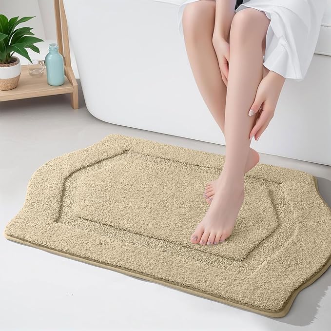 Bathroom Rug Mat, Extra Soft Absorbent Washable Bath Rug, Non-Slip Bath Mats for Bathroom, Tub and Shower, Beige, 24×36