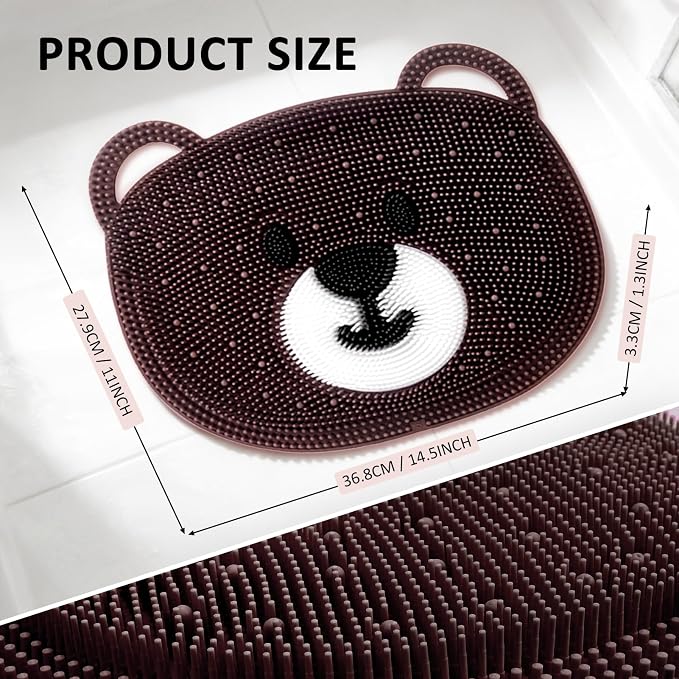 Foot Scrubber Mat for Shower – Silicone Exfoliating Foot Scrub, Dead Skin & Callus Remover, Non-Slip with Suction Cups, Bath Mat for Feet, 14.5" x 11" Brown