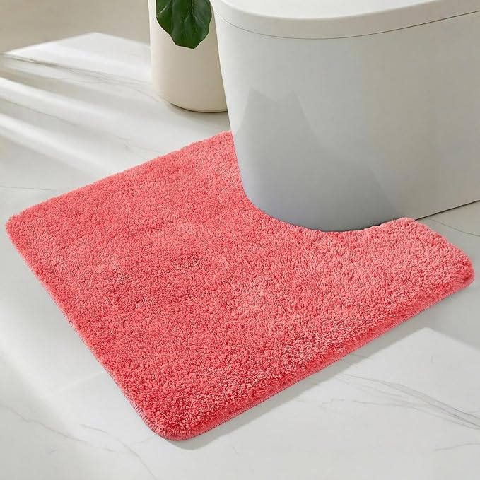 TYUU Toilet Rug, Ultra Soft Toilet Rugs U Shaped Machine Washable Non Slip Absorbent Quick Dry Toilet Mat with Rubber Backing, Pink 20" x 24" U Shape