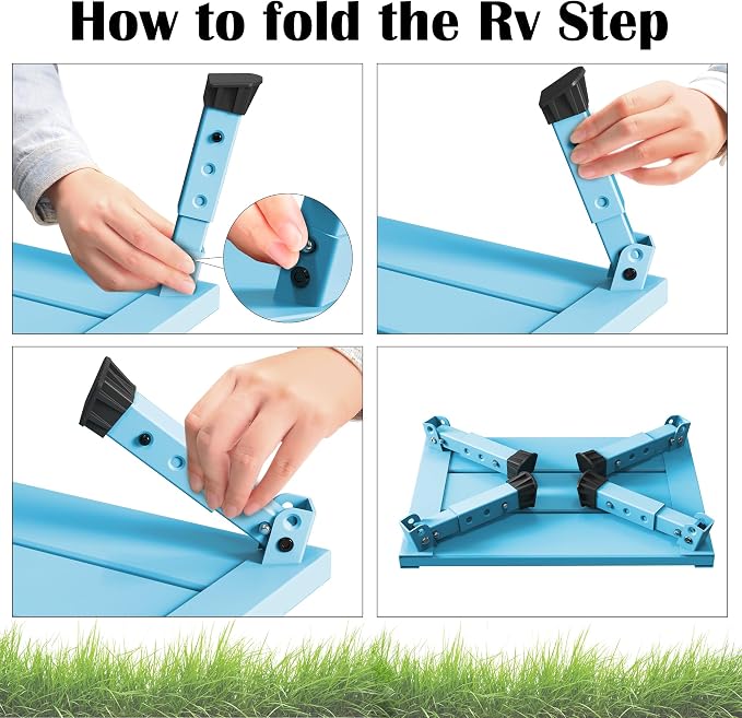 Marudina Large Platform RV Steps, 3-Level Adjustable Height Aluminum Folding Step Stool, Light Folding Anti-skidding RV Step, Supports Up to 1,000 lb (17.5" X 13.5" Large Platform)