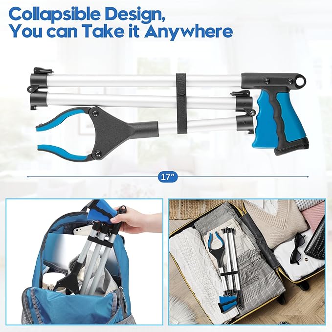 43 Inch Grabber Reacher Tool, Grabbers for Seniors Heavy Duty, Trash Picker Upper Grabber, Collapsible and Easy to Store, Wide Jaw, Grips Items Easily and Securely
