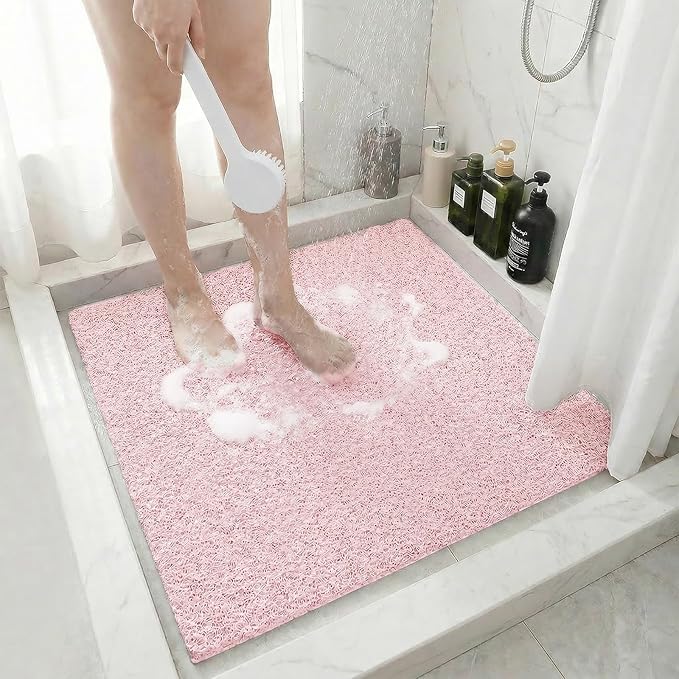 Square Shower Mat Non Slip, 24 x 24 Inch PVC Loofah Bath Mat for Wet Area, Soft Comfortable Bath Mats for Bathroom, Foot Scrubber Anti Slip Shower Mats, Quick Drying