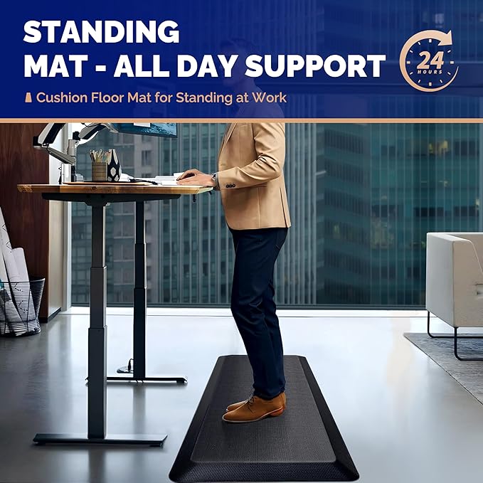 FEATOL Anti Fatigue Mat for Standing, 9/10 Extra Thick Ergonomic Standing Desk Mat, Comfort Memory Foam Standing Mat at Home,Office All Day (24" x 36", Black, 1PC)