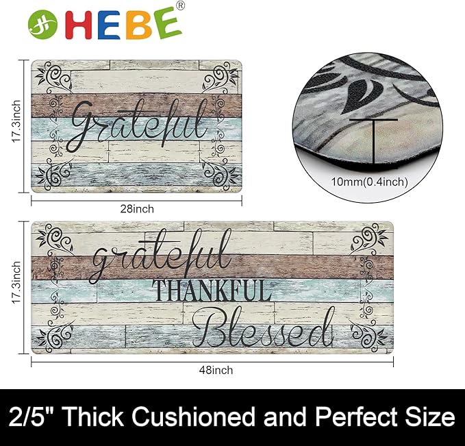 HEBE Anti Fatigue Kitchen Mat Set of 2 Non Slip Cushioned Kitchen Mats for Floor Waterproof Farmhouse Kitchen Rugs and Mats Set Comfort Standing Desk Mat Carpet for Sink,Office,Laundry