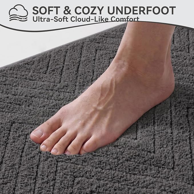 Bathroom Rugs Mat Quick Dry Absorbent Non Slip Bath Mat Bath Mats for Bathtub Mat Bathroom Carpet Fit Under Door Washable Floor Bath Rug Grey 24x36