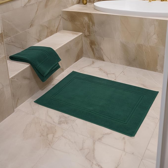 Tens Towels Pack of 2 Bath Mats 100% Cotton, 20 x 32 Inches, Super Absorbent, Hotel Quality Premium Floor Towels, Luxurious, Soft & Quick Dry, Not a Bathroom Rug (Hunter Green)