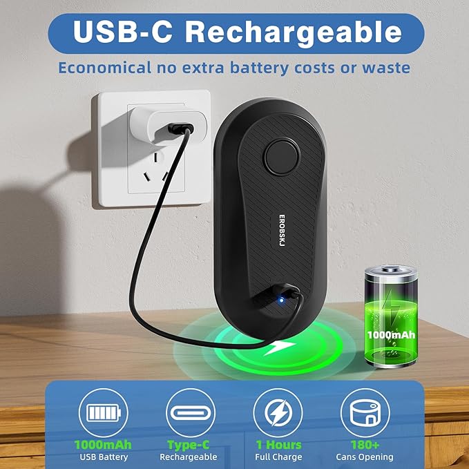Electric Can Opener, Rechargeable Can Openers for Seniors & Arthritis, One-Touch Automatic Can Opener, Hands-Free, Smooth Edge, Compact, Kitchen Gadgets
