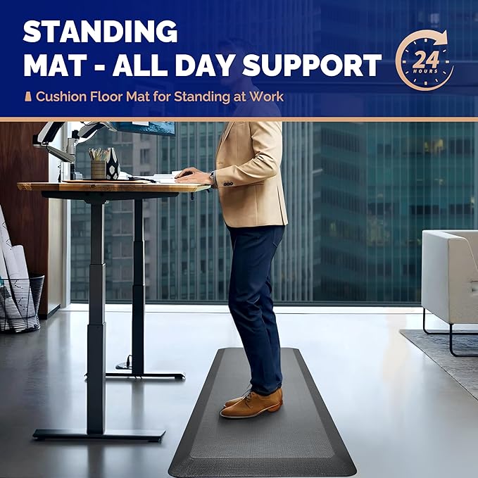 FEATOL Anti Fatigue Mat for Standing, 9/10 Extra Thick Ergonomic Standing Desk Mat, Comfort Memory Foam Standing Mat at Home,Office All Day (20" x 39", Gray, 1PC)