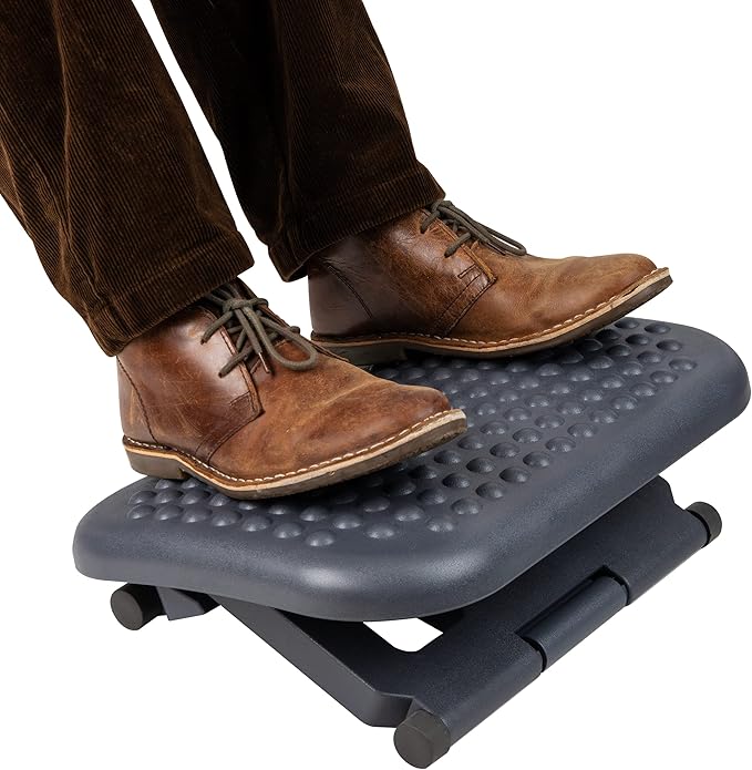 Mind Reader Foot Rest, Under Desk at Work, Ergonomic, Height Adjustable, Office, Plastic, Black