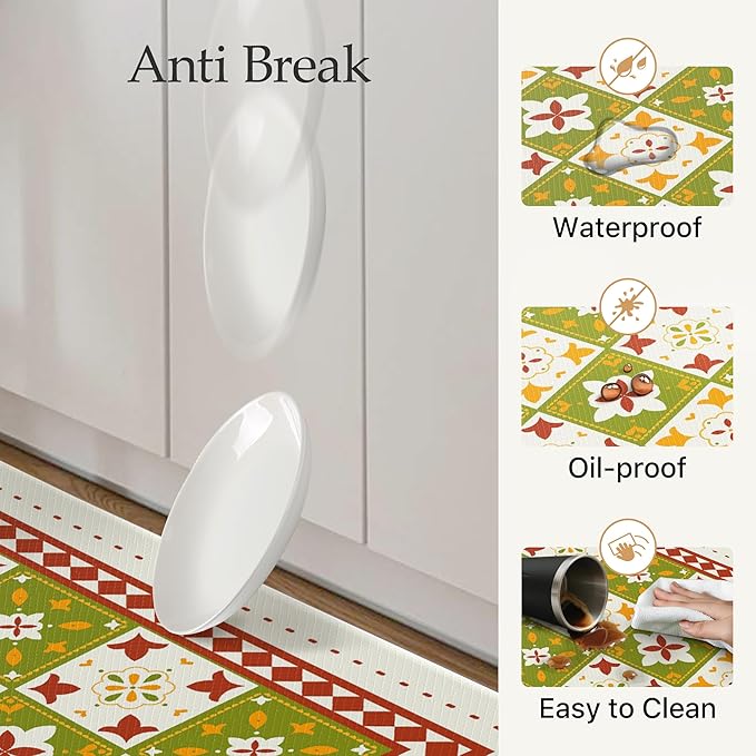 GENIMO Anti Fatigue Kitchen Mats for Floor, Cushioned Non Slip Kitchen Rug, Waterproof Kitchen Floor Mat Runner, Kitchen Mat for Laundry, Sink, Office, Entryway, 23.6"x71", Green