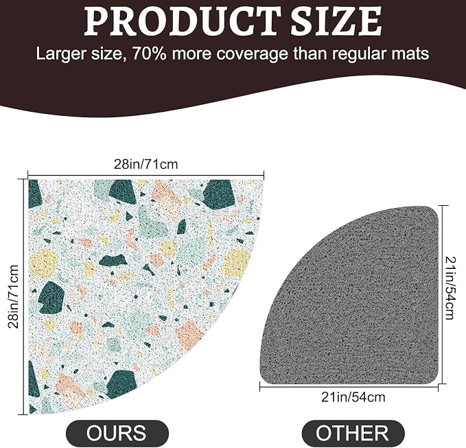 Corner Shower Mat Non Slip, 28x 28 Inches Triangular Bath Mats for Inside Shower, Soft PVC Loofah Bath Mat Without Suction Cups, Shower Mats Quick Drying and Easy Cleaning