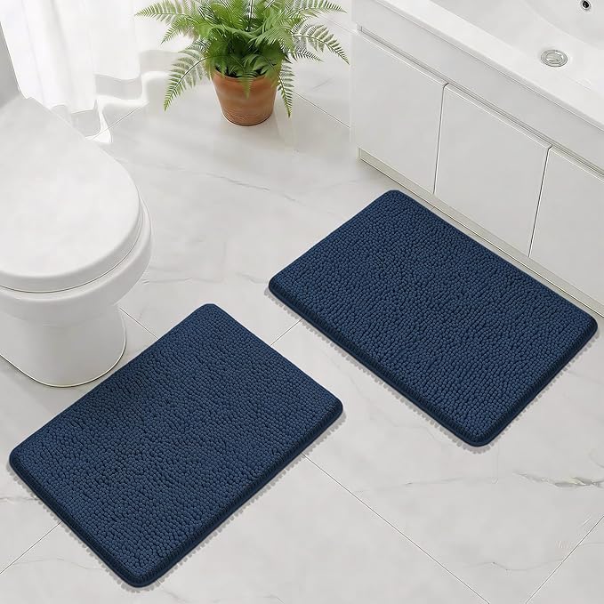 Bcoimo Bathroom Rug Set, Chenille Bathroom Rugs, Absorbent Non Slip Plush Bath Mats, Machine Washable Fast Drying Floor Mats for Tub, Shower, Sink, Vanity