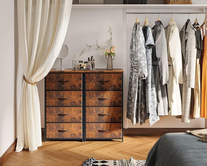 AODK Dresser for Bedroom with 4 Storage Drawers, Small Dressers Chest of Drawers Fabric Dressers with Sturdy Steel Frame, Dresser for Closet with Wood Top, Vintage