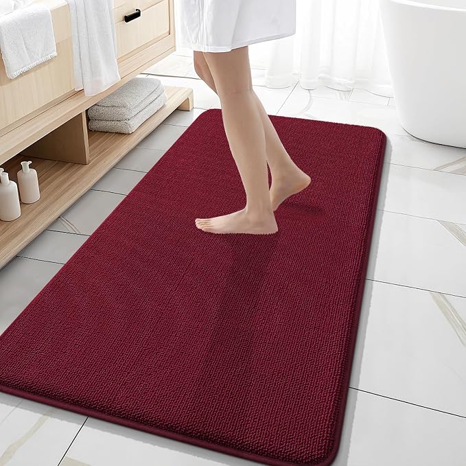 OLANLY Thick Memory Foam Bathroom Runner Rugs 47x20, Extra Soft Absorbent Long Bath Rug, Quick Dry, Non-Slip, Machine Washable Bath Mats for Bathroom, Tub and Shower, Home Decor Accessories, Burgundy