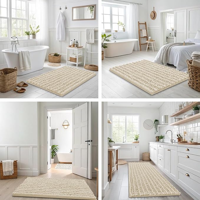 Smiry Bathroom Rugs Mat 24x16, Extra Soft Absorbent Chenille Bath Rugs, Non Slip Rubber Backing Machine Washable Quick Dry Bath Mats for Bathroom Floor, Tub, Shower, Home Decor Accessories, Sand