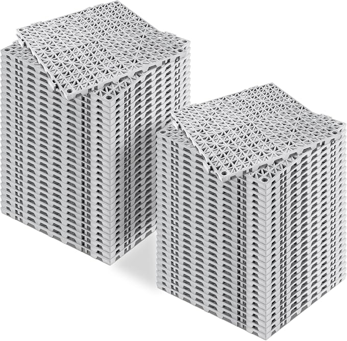 ToLanbbt Modular Interlocking Cushion 55P 11.8" x 11.8" Interlocking Rubber Floor Drain Holes Non-Slip Splicing Drainage Mats for Deck, Shower, Kitchen, Drain Pool, Sauna Bath, Indoor Outdoor (Grey)