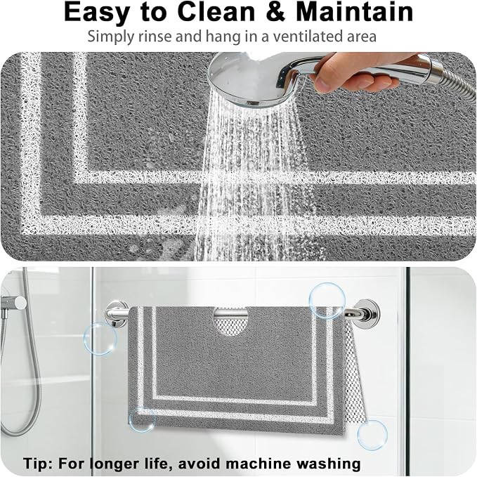 Square Shower Mat Non Slip: 27x27 Inch Extra Large Shower Mats for Inside Shower, Non Slip Shower Mat with Drain Hole in Middle- Anti Slip Shower Floor Mat, Loofah Shower Stall Mats for Elderly