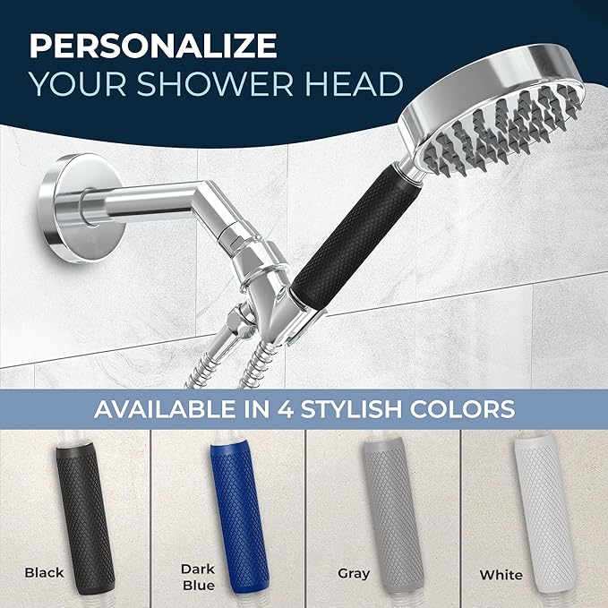 HammerHead Showers® Shark Skin Grip Compatible for HammerHead Showers 1-Spray Handheld Shower Head – Slip-Free Grip for Handheld Shower Head for Elderly or Kids – Handshower Silicone Grip
