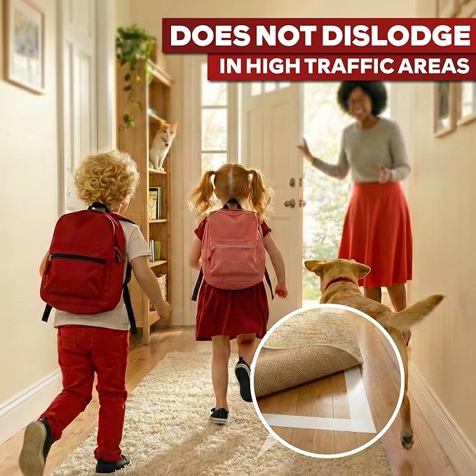 XFasten Double Sided Carpet Tape for Area Rugs, 2 Inch x 30 Yards (6-Pack) – Heavy Duty Anti Slip Rug Grip Tape, Works as Rug Gripper, Wood Safe, Easy Removal for Hardwood and Laminated Floors