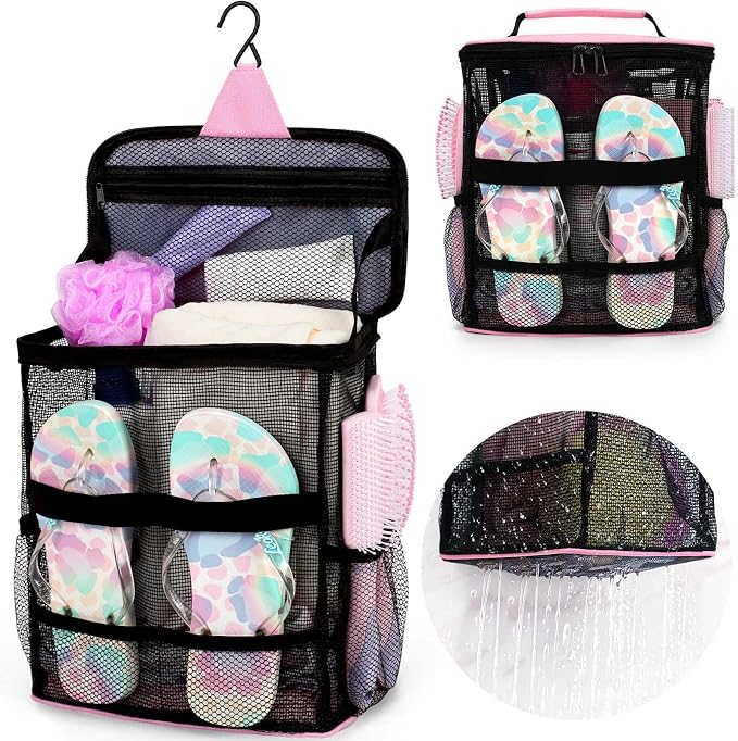 Mesh Shower Caddy,Portable Hanging Travel Toiletry Bag Dorm Room Essentials for College Students Girls,Large Makeup Organizer for Full-Sized Toiletries,Travel Essentials for Women Girls Camping Beach