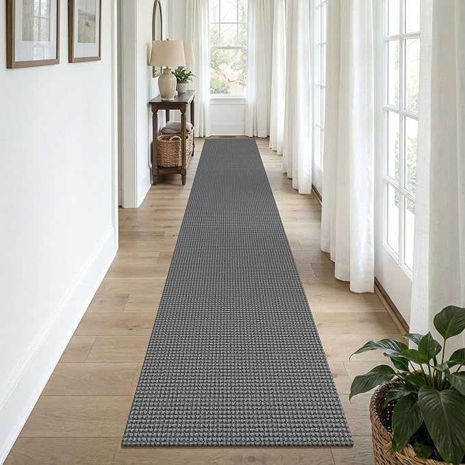 KOZYFLY Cotton 2x12 Runners Rugs for Hallway, Long Washable Runner Rug, Woven Non Slip Kitchen Runner, Braided Entryway Rug, Floor Carpet for Entry, Aisle, Hall, Grey/Dark Grey